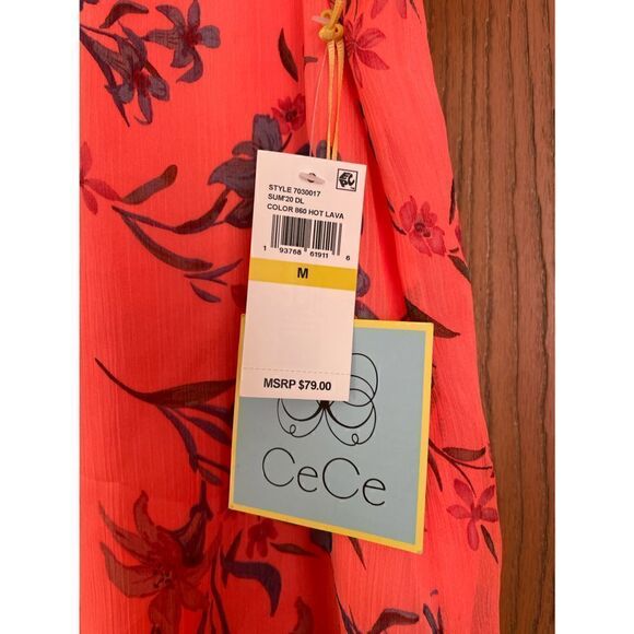 CECE Expressive Lillies Split Neck Top in Hot Lava Size M - Picture 9 of 10